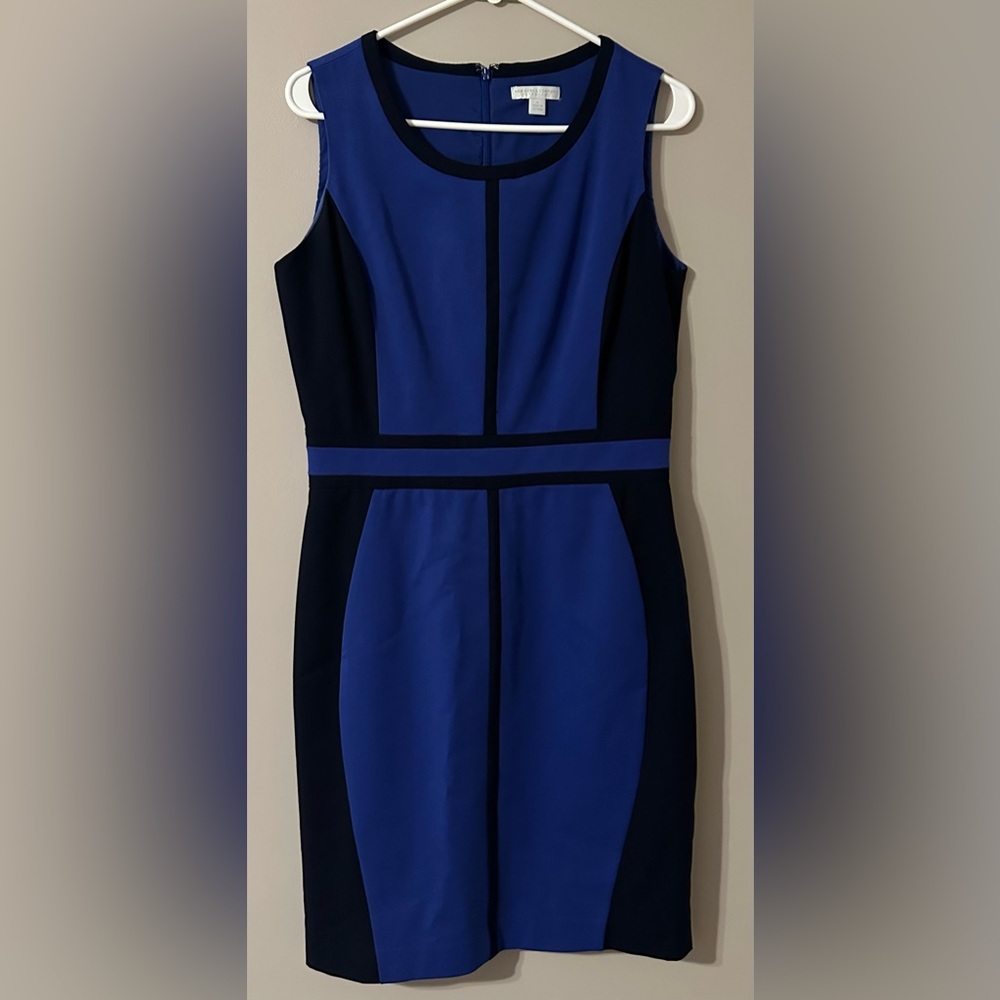 NEW YORK & COMPANY size 6 royal blue & black block styled sleeveless dress.